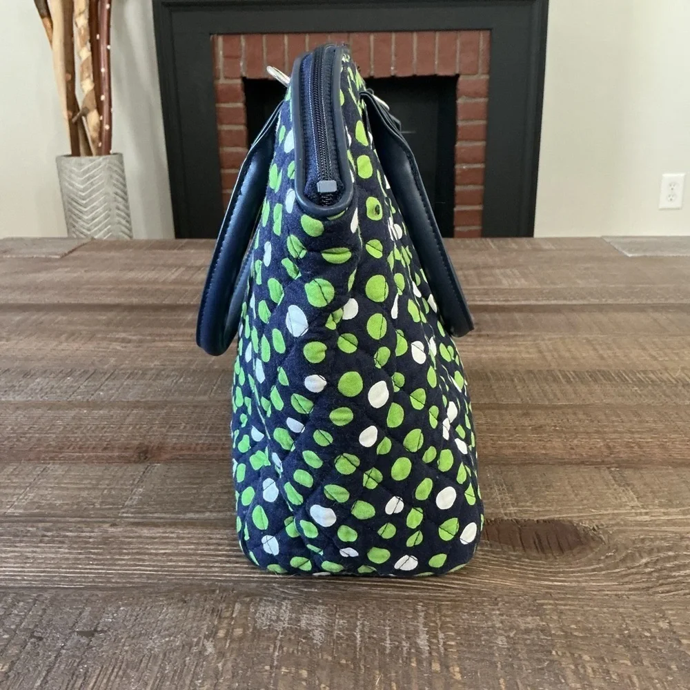 Vera Bradley Large Quilted Tote Bag Navy Green Dot Print